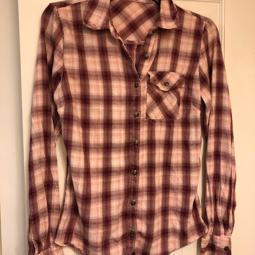 Maurices burgundy/orange/white flannel